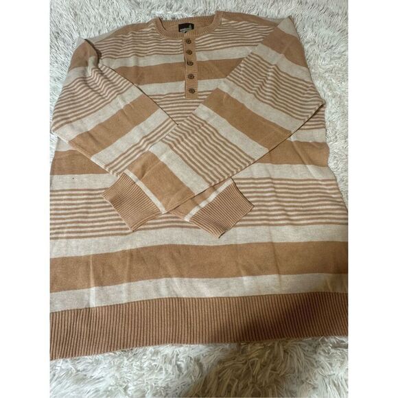 Weekendz off henley crew neck stripe Pullover sweatshirt L - Picture 4 of 6